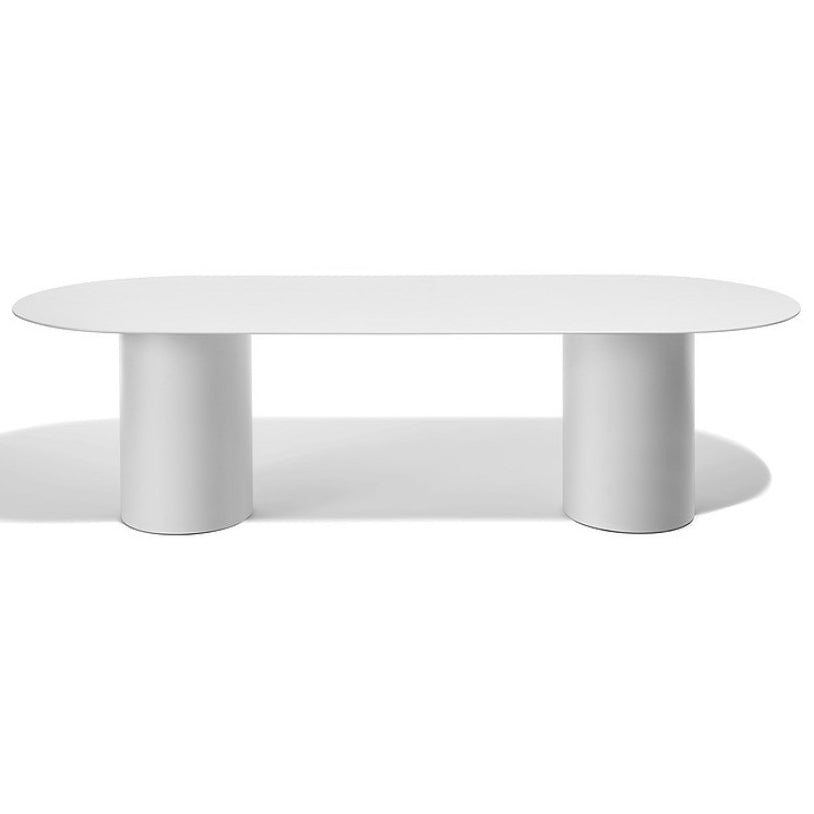 Mesa de comedor de madera maciza ovalada Mesa de comedor moderna con base de pedestal doble