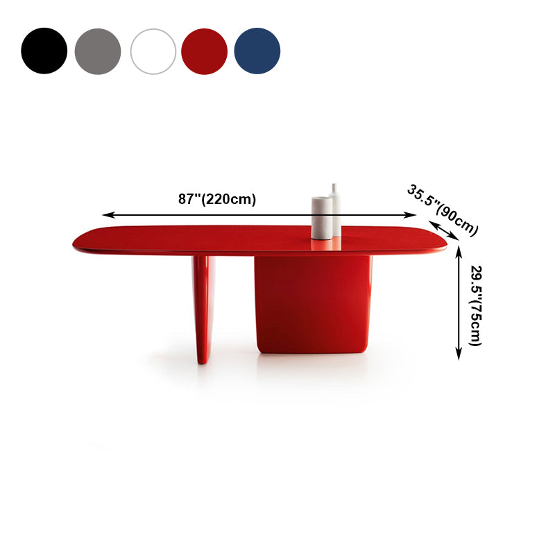 Mesa de comedor de madera maciza rectángulo mesa moderna con base de pedestal doble