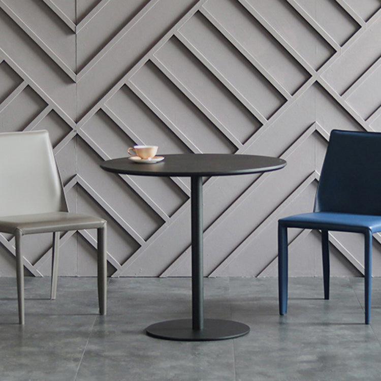 Modern Artificial Wood Table Round Dining Table with Metal Pedestal Base for Restaurant