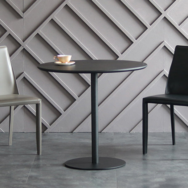 Modern Artificial Wood Table Round Dining Table with Metal Pedestal Base for Restaurant