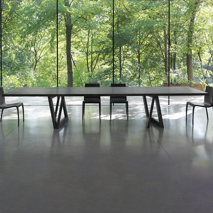 Industrial Solid Wooden Table Restaurant Rectangle Dining Table with Double Pedestal Base