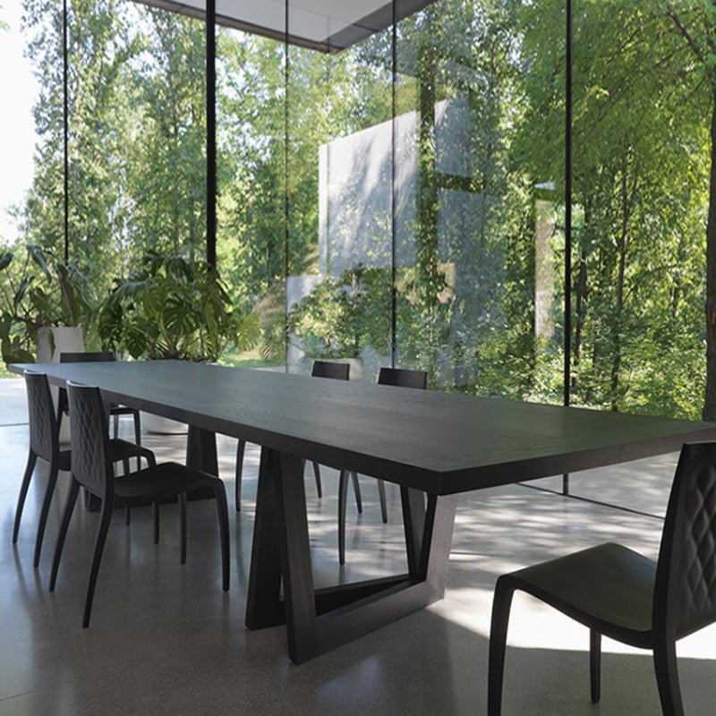 Industrial Solid Wooden Table Restaurant Rectangle Dining Table with Double Pedestal Base