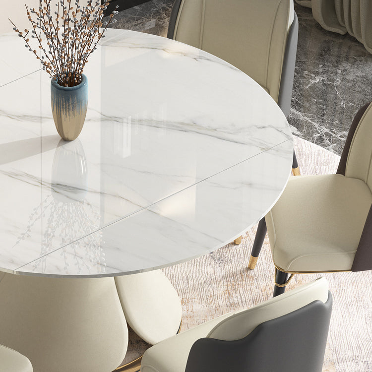 Table extensible avec plateau en pierre frittée, table ronde moderne avec socle