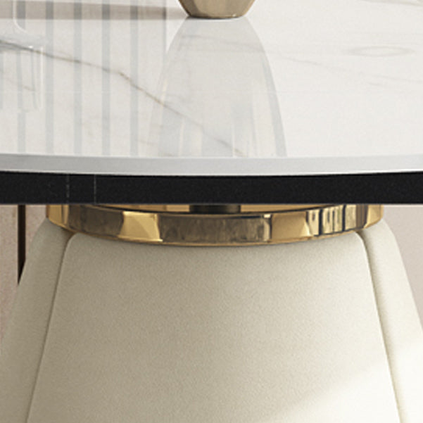 Table extensible avec plateau en pierre frittée, table ronde moderne avec socle