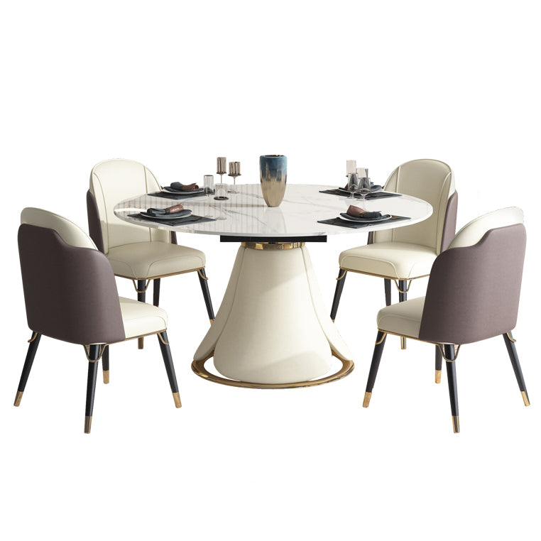 Table extensible avec plateau en pierre frittée, table ronde moderne avec socle