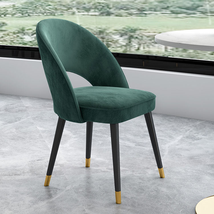 Sillas de comedor Nordic Glam, sillas laterales sin brazos con respaldo abierto para cocina con patas de metal