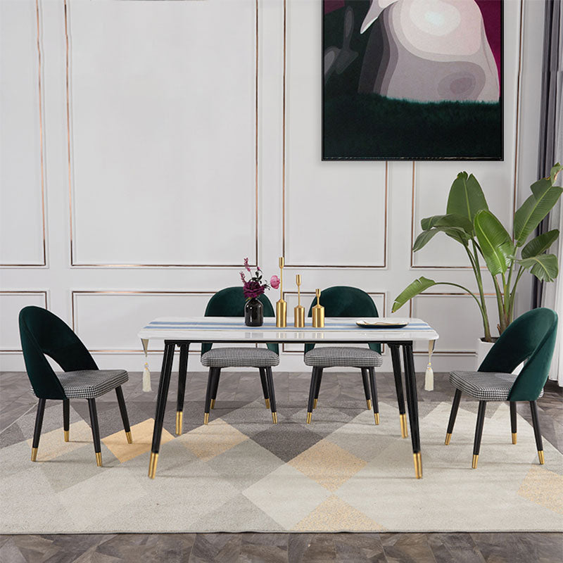 Sillas de comedor Nordic Glam, sillas laterales sin brazos con respaldo abierto para cocina con patas de metal