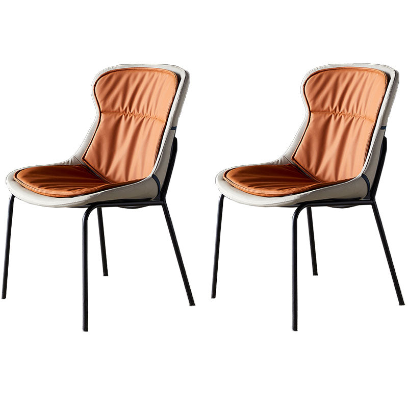 Sillas de comedor de cuero de estilo moderno, respaldo sólido sin brazos, silla lateral de comedor