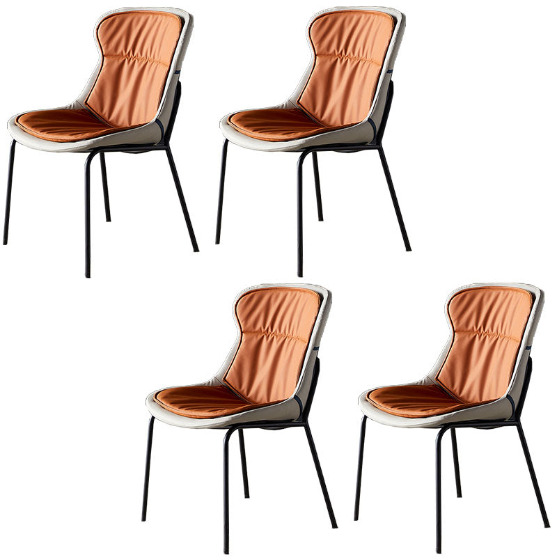Sillas de comedor de cuero de estilo moderno, respaldo sólido sin brazos, silla lateral de comedor