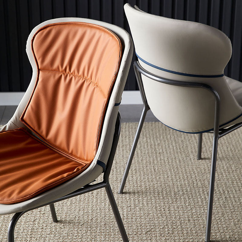 Sillas de comedor de cuero de estilo moderno, respaldo sólido sin brazos, silla lateral de comedor