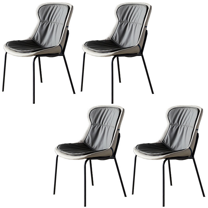 Sillas de comedor de cuero de estilo moderno, respaldo sólido sin brazos, silla lateral de comedor