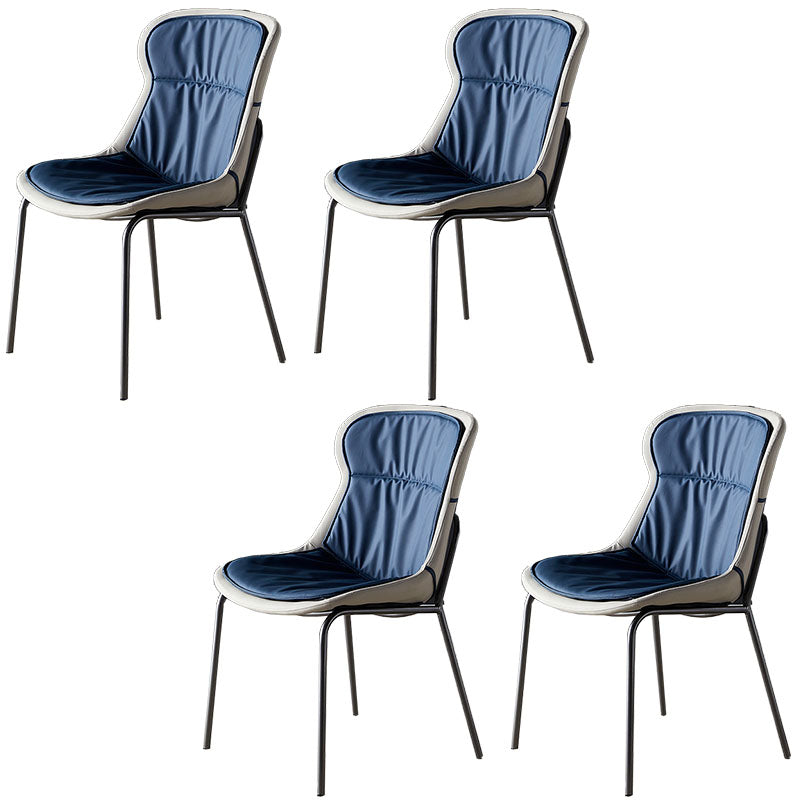 Sillas de comedor de cuero de estilo moderno, respaldo sólido sin brazos, silla lateral de comedor