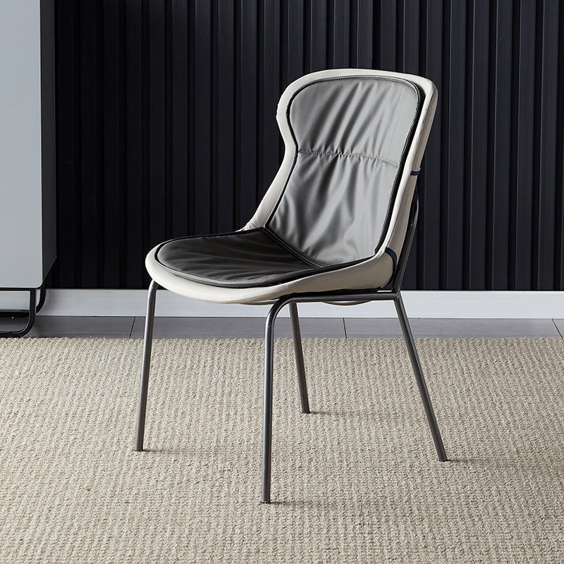 Sillas de comedor de cuero de estilo moderno, respaldo sólido sin brazos, silla lateral de comedor
