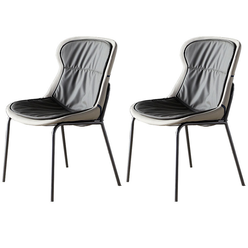 Sillas de comedor de cuero de estilo moderno, respaldo sólido sin brazos, silla lateral de comedor