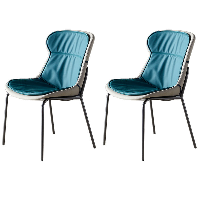 Sillas de comedor de cuero de estilo moderno, respaldo sólido sin brazos, silla lateral de comedor