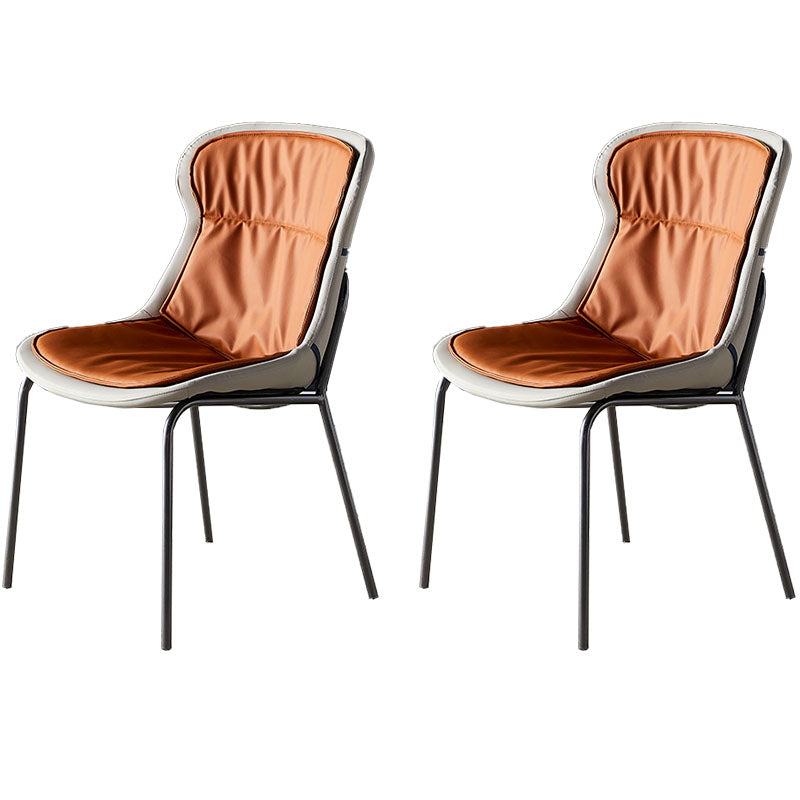 Sillas de comedor de cuero de estilo moderno, respaldo sólido sin brazos, silla lateral de comedor