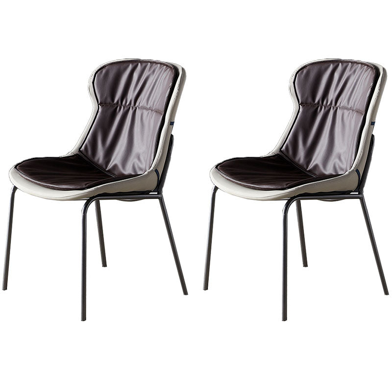 Sillas de comedor de cuero de estilo moderno, respaldo sólido sin brazos, silla lateral de comedor
