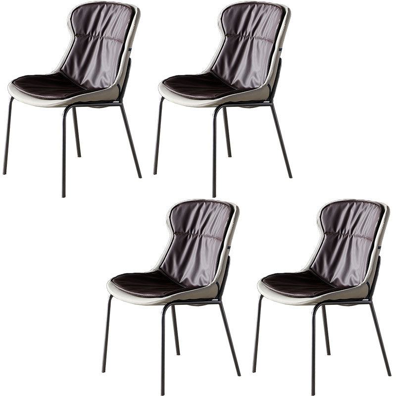 Sillas de comedor de cuero de estilo moderno, respaldo sólido sin brazos, silla lateral de comedor