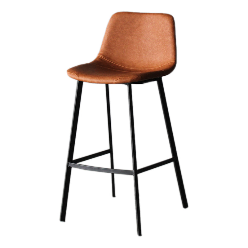 Modern Style Bar-stool Bucket Leather Seat Barstool with Footrest and Iron Legs