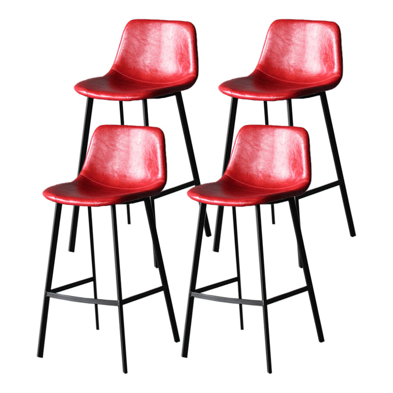 Modern Style Bar-stool Bucket Leather Seat Barstool with Footrest and Iron Legs