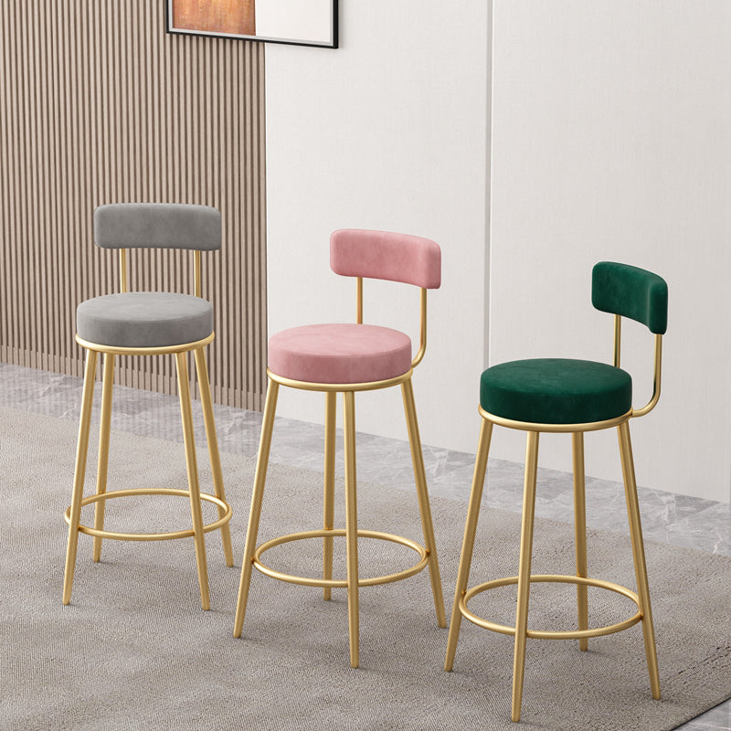 Glam Style Bar-stool Round Seat with Low Back Iron Legs for Kitchen Bar
