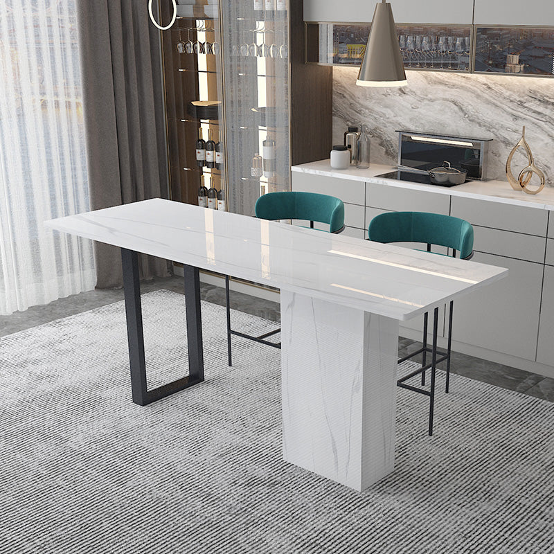 White Stone Rectangle Bar Wine Table Double Pedestal Living Room Bar Dining Table