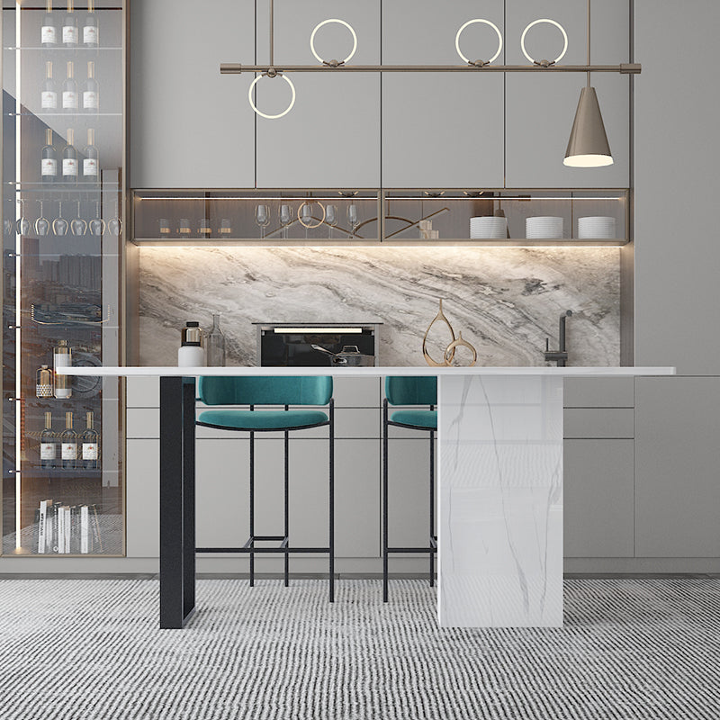 White Stone Rectangle Bar Wine Table Double Pedestal Living Room Bar Dining Table