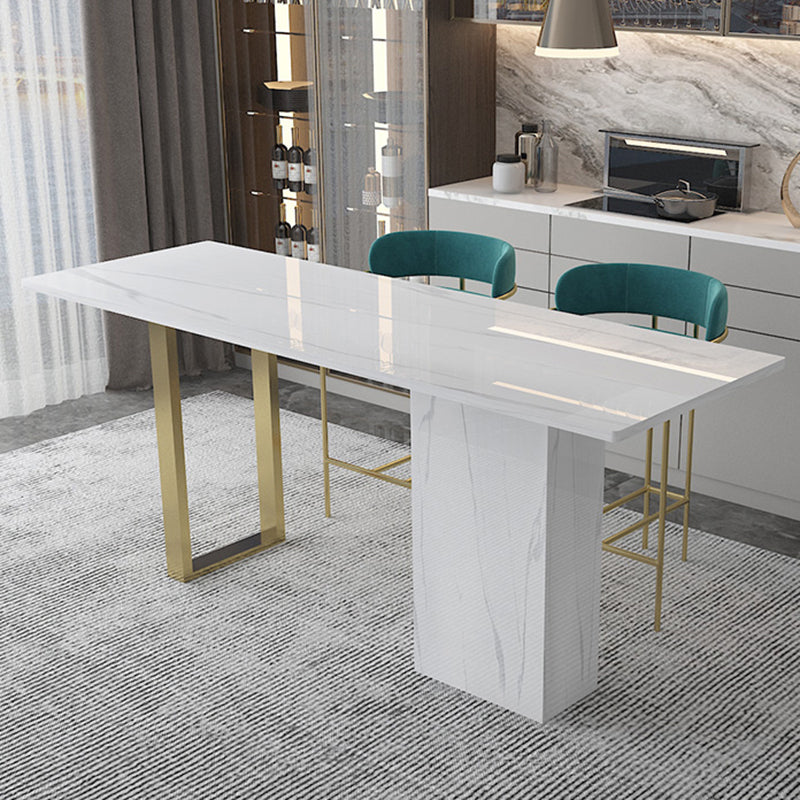 White Stone Rectangle Bar Wine Table Double Pedestal Living Room Bar Dining Table