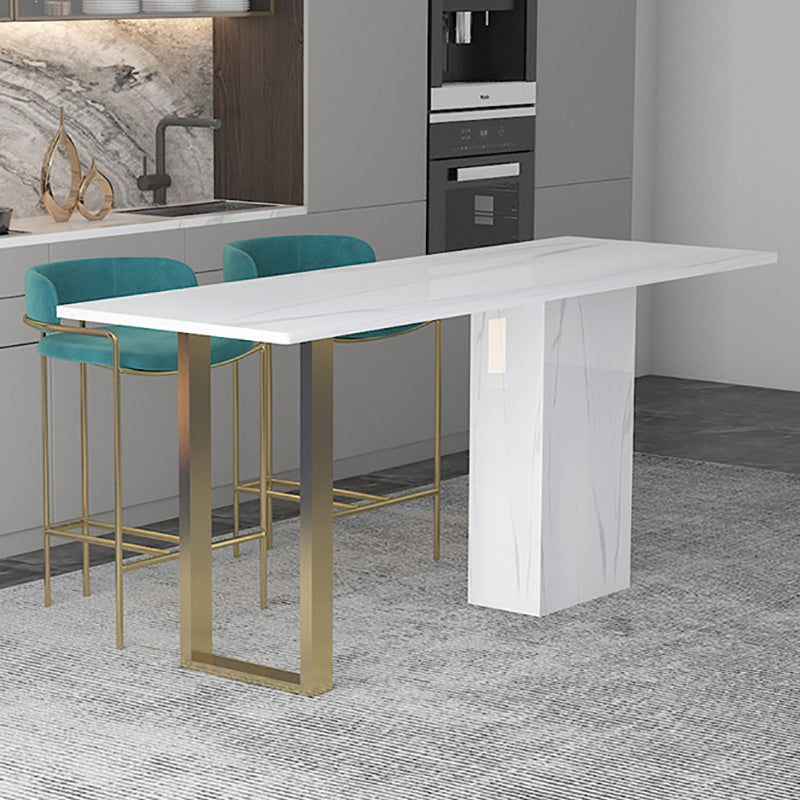 White Stone Rectangle Bar Wine Table Double Pedestal Living Room Bar Dining Table