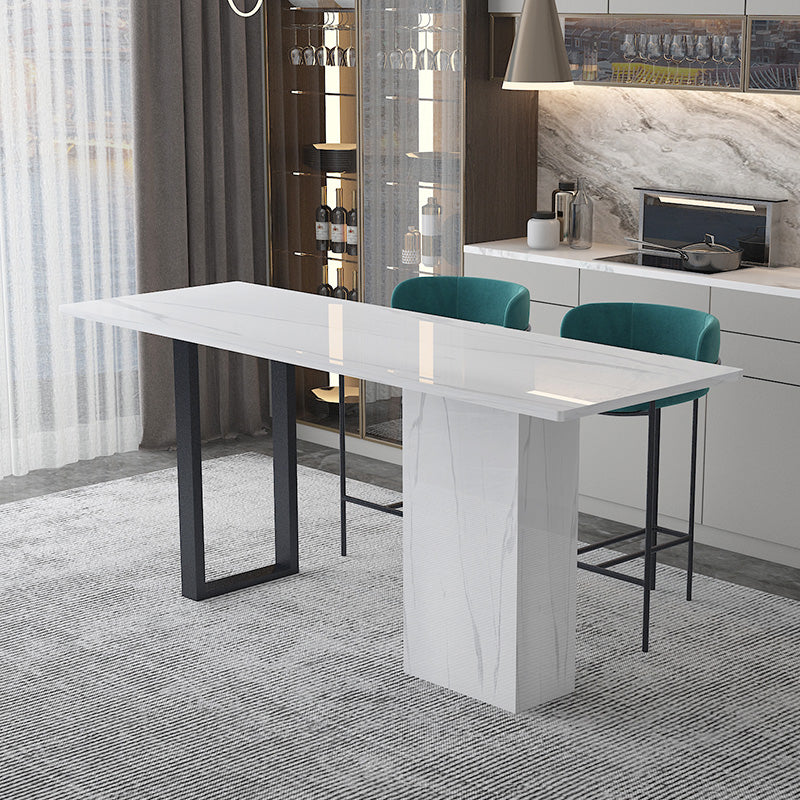 White Stone Rectangle Bar Wine Table Double Pedestal Living Room Bar Dining Table