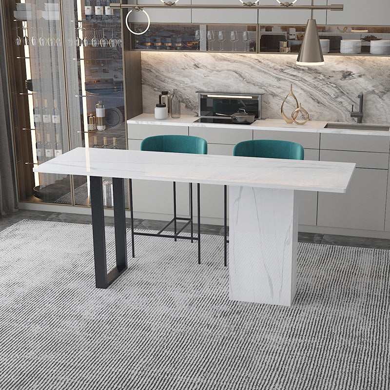 White Stone Rectangle Bar Wine Table Double Pedestal Living Room Bar Dining Table