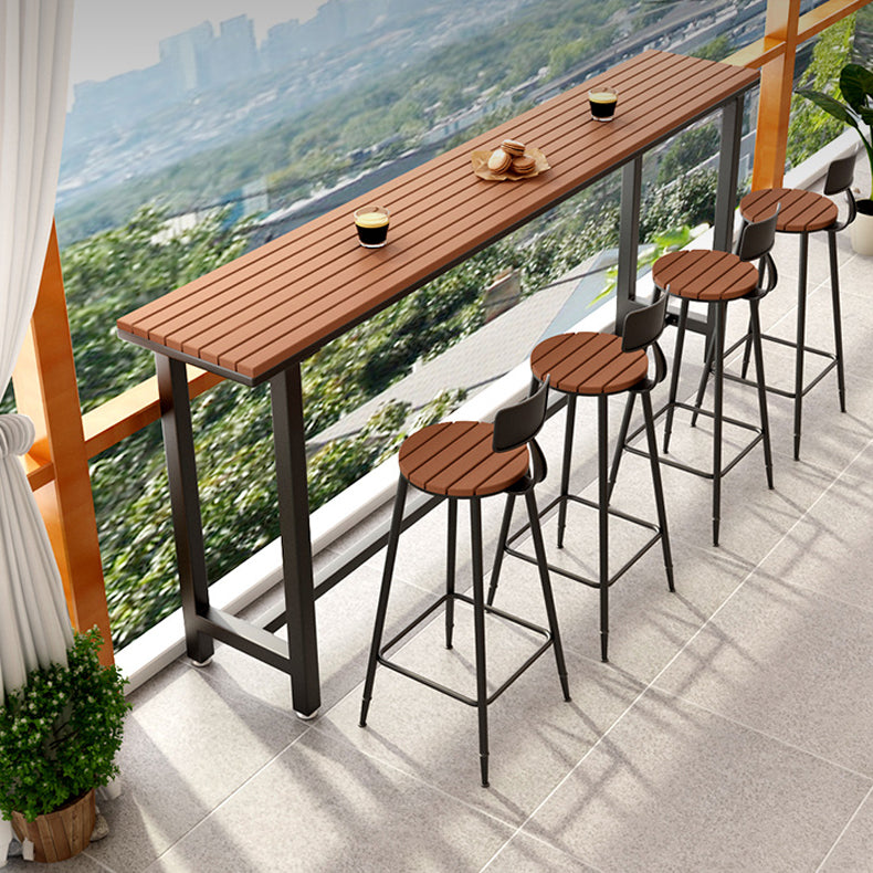 Brown Modern Style Bar Table in Metal and Wood Outdoor Bar Table