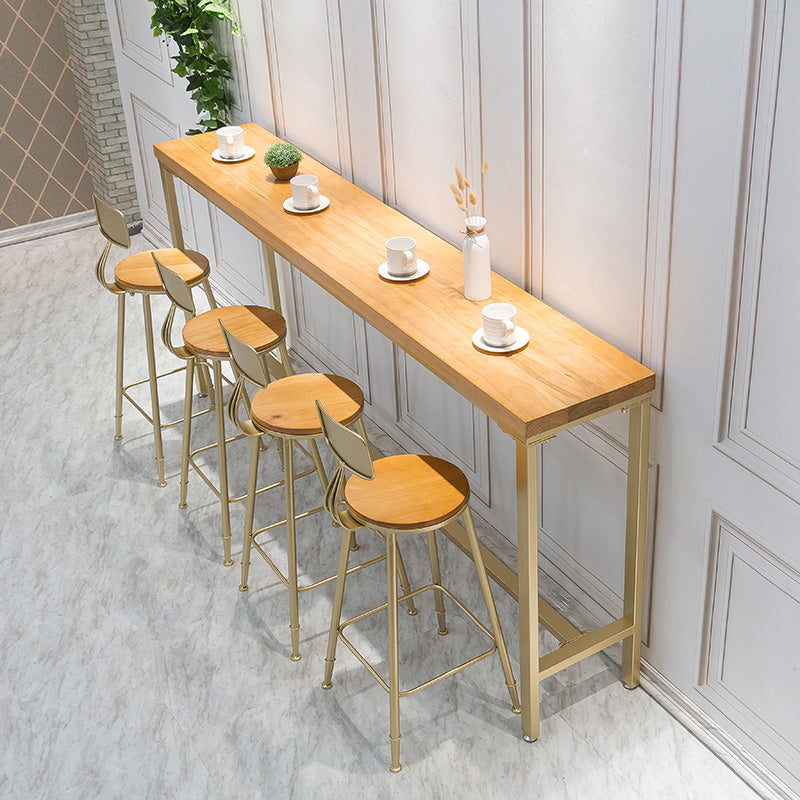 Light Brown Modern Style Bar Table in Solid Wood and Iron Table Milk Tea Shop Bar Table