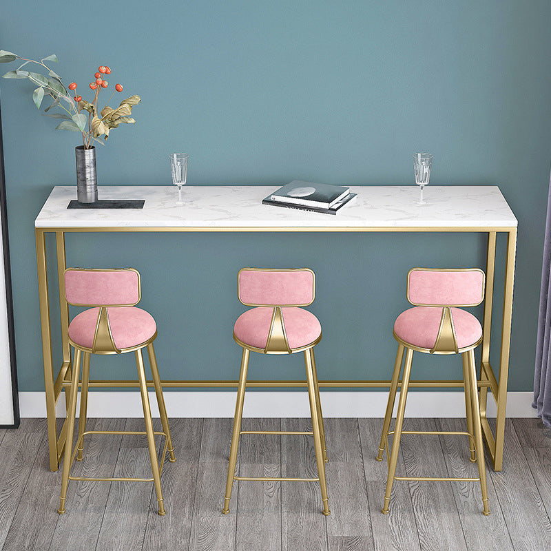 White Glam Style Bar Table in Faux Marble and Metal Bar Table for Living Room, Only Table