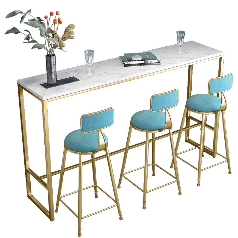 White Glam Style Bar Table in Faux Marble and Metal Bar Table for Living Room, Only Table