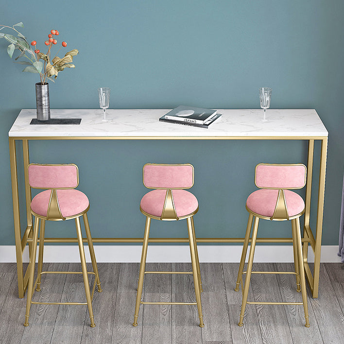 White Glam Style Bar Table in Faux Marble and Metal Bar Table for Living Room, Only Table