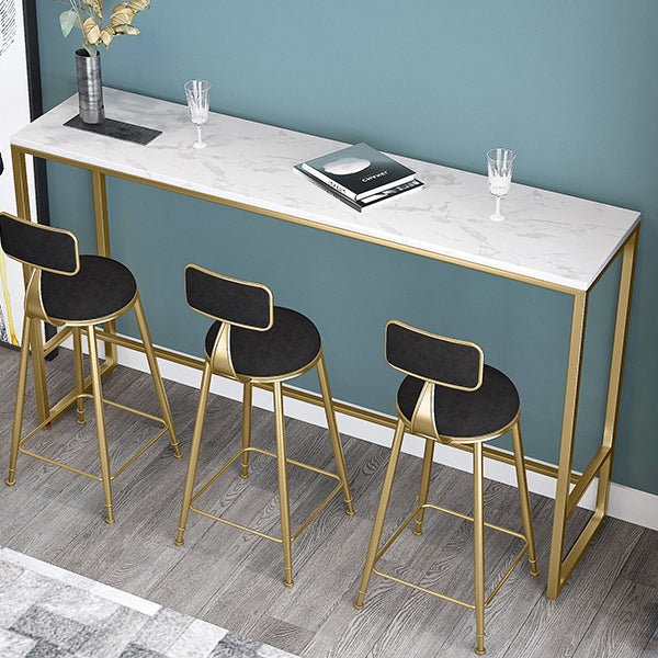 White Glam Style Bar Table in Faux Marble and Metal Bar Table for Living Room, Only Table