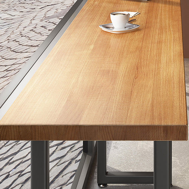 Light Brown Modern Style Bar Table Rectangular Wood Bar Bar with Metal Base, Only Table