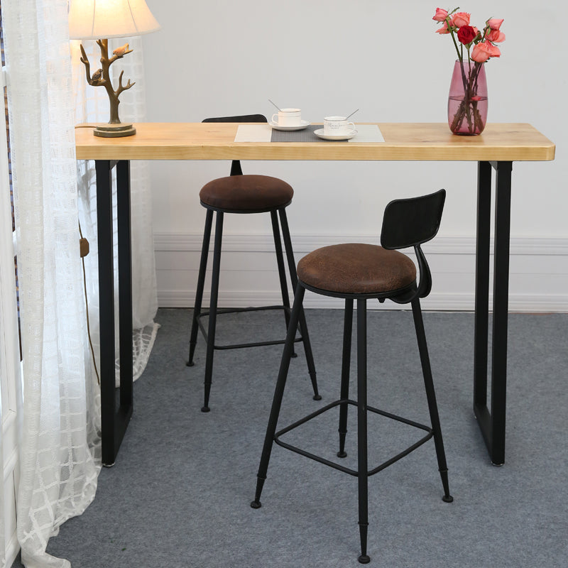 Light Brown Modern Style Bar Table Solid Wood Bar Table with Metal Base