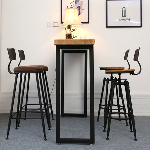 Light Brown Modern Style Bar Table Solid Wood Bar Table with Metal Base
