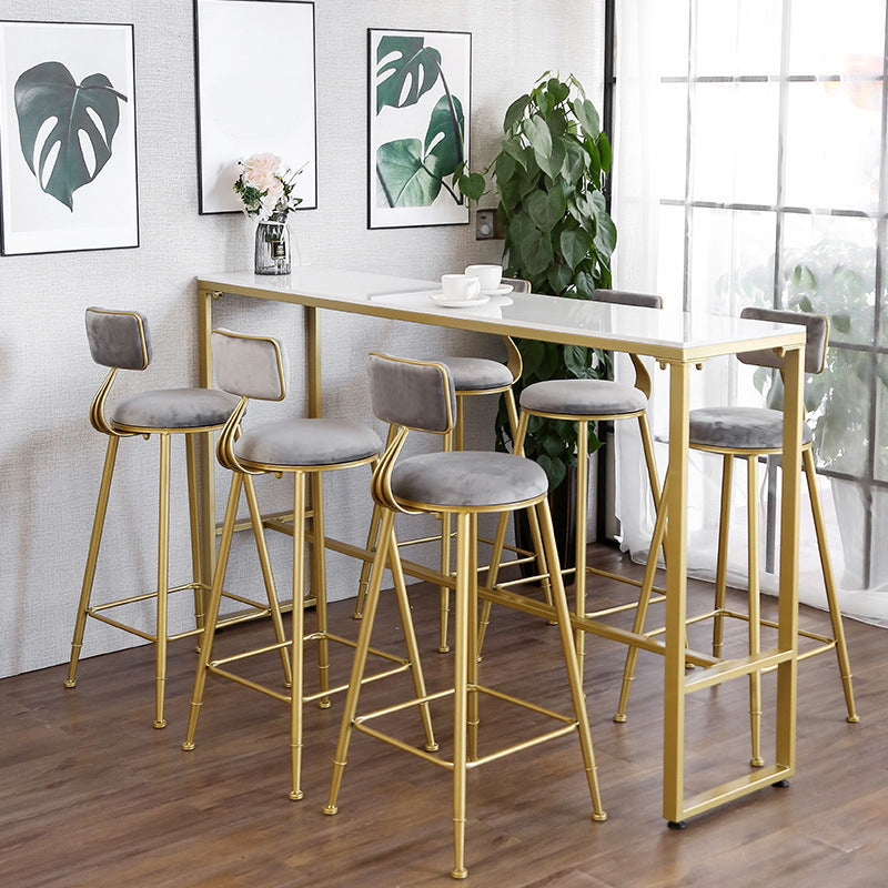 White Glam Style Bar Table in Iron Top and Faux Marble Bar Table for Living Room