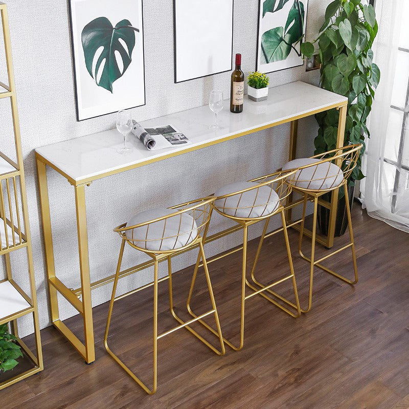 White Glam Style Bar Table in Iron Top and Faux Marble Bar Table for Living Room
