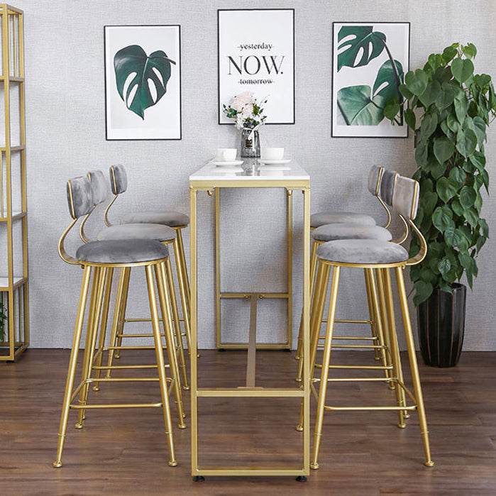 White Glam Style Bar Table in Iron Top and Faux Marble Bar Table for Living Room