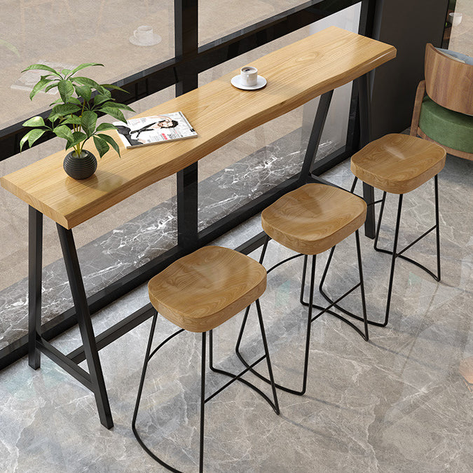 Light Brown Modern Style Bar Table in Solid Wood and Iron Cafe Bar Table, Only Table
