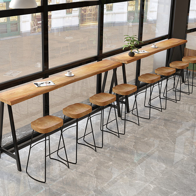 Light Brown Modern Style Bar Table in Solid Wood and Iron Cafe Bar Table, Only Table