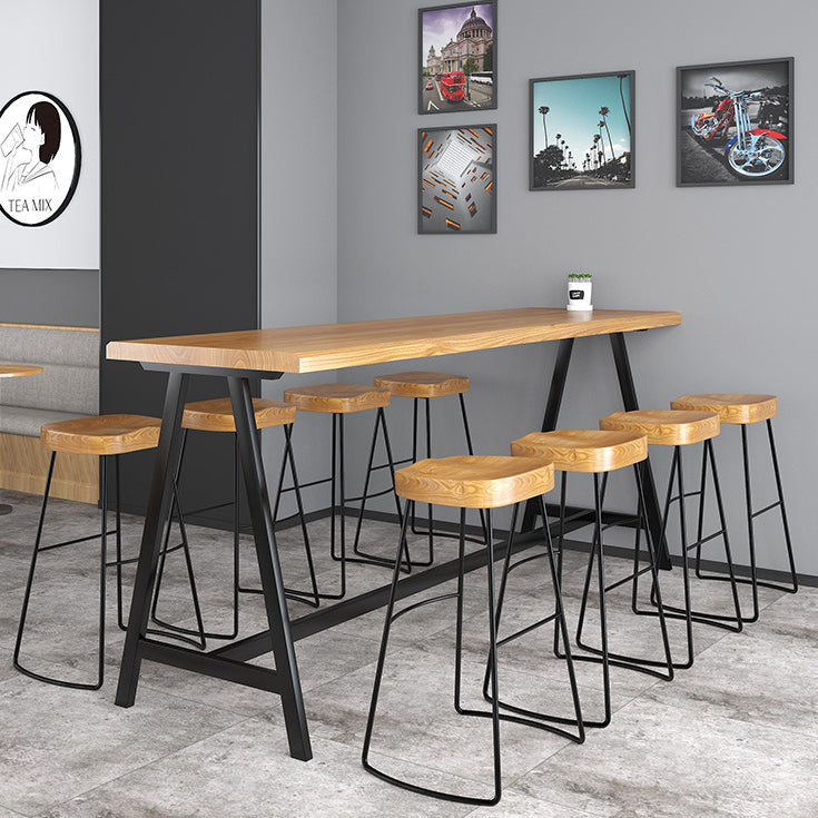 Light Brown Modern Style Bar Table in Solid Wood and Iron Cafe Bar Table, Only Table