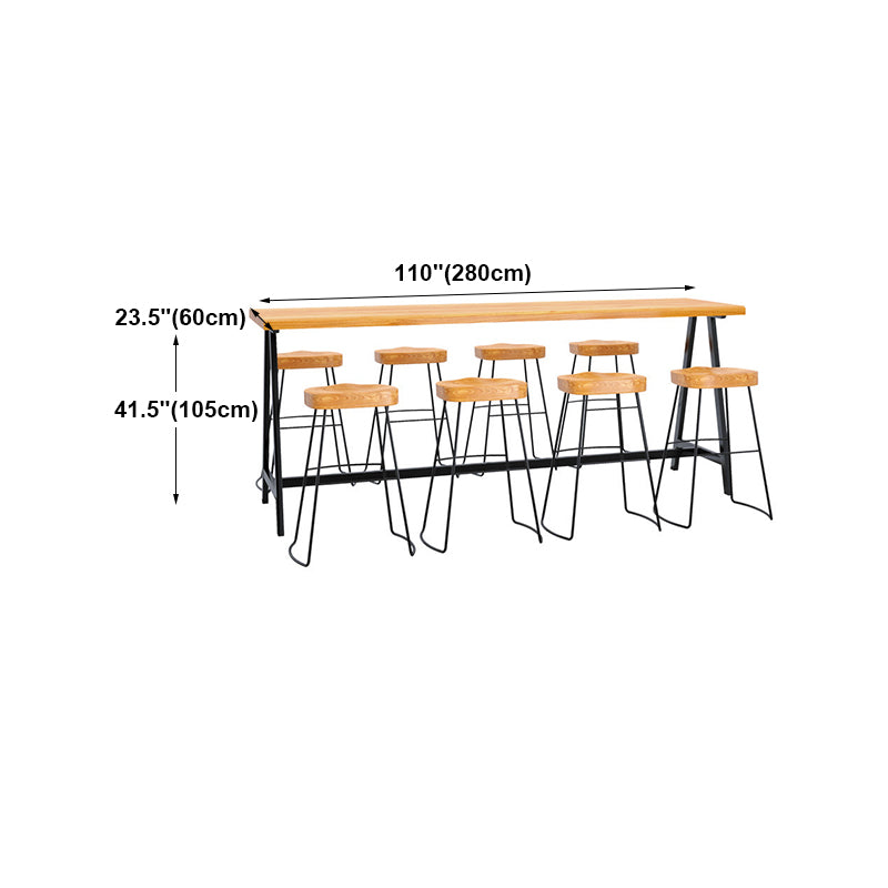 Light Brown Modern Style Bar Table in Solid Wood and Iron Cafe Bar Table, Only Table