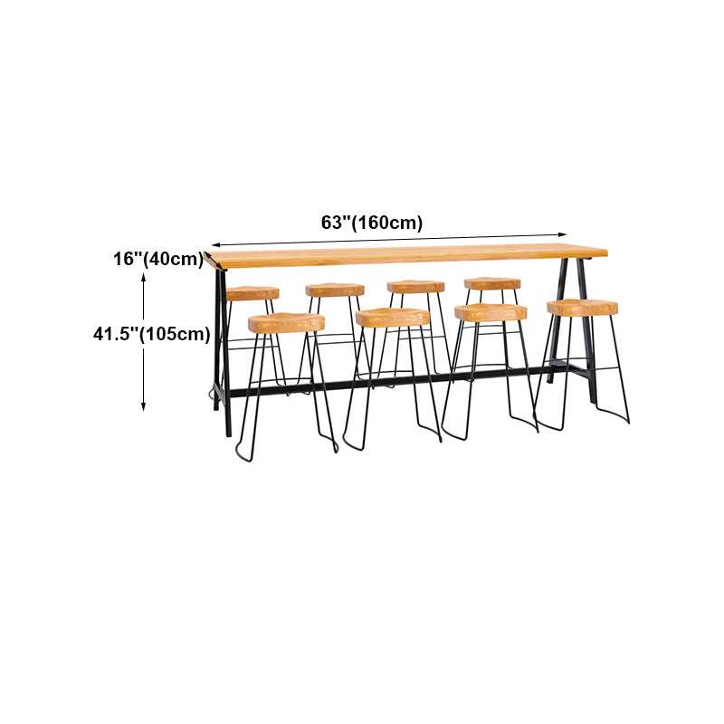 Light Brown Modern Style Bar Table in Solid Wood and Iron Cafe Bar Table, Only Table