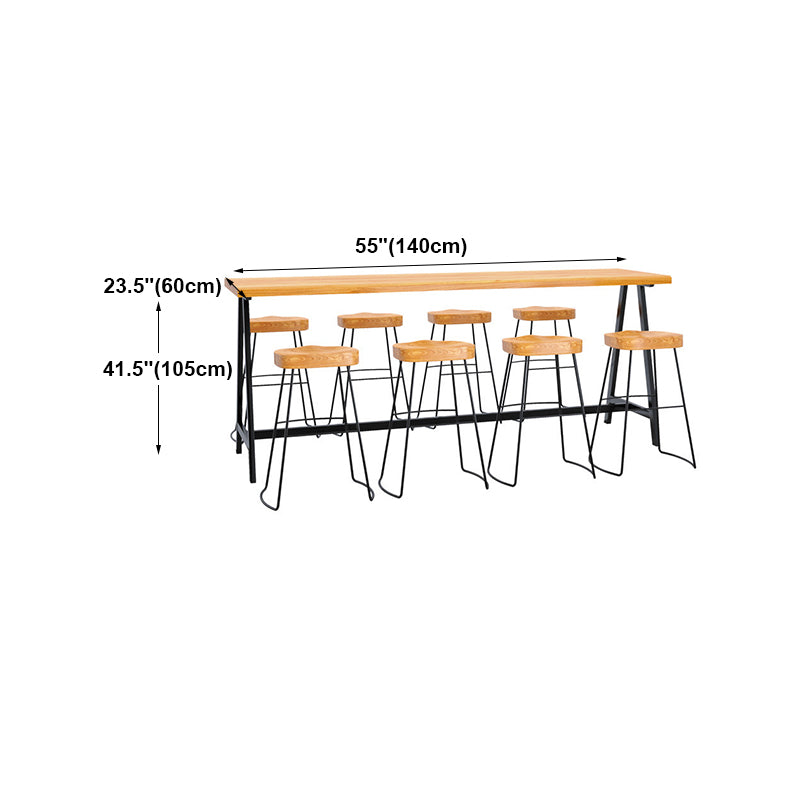 Light Brown Modern Style Bar Table in Solid Wood and Iron Cafe Bar Table, Only Table