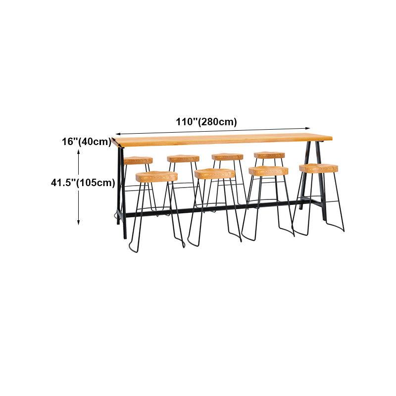 Light Brown Modern Style Bar Table in Solid Wood and Iron Cafe Bar Table, Only Table